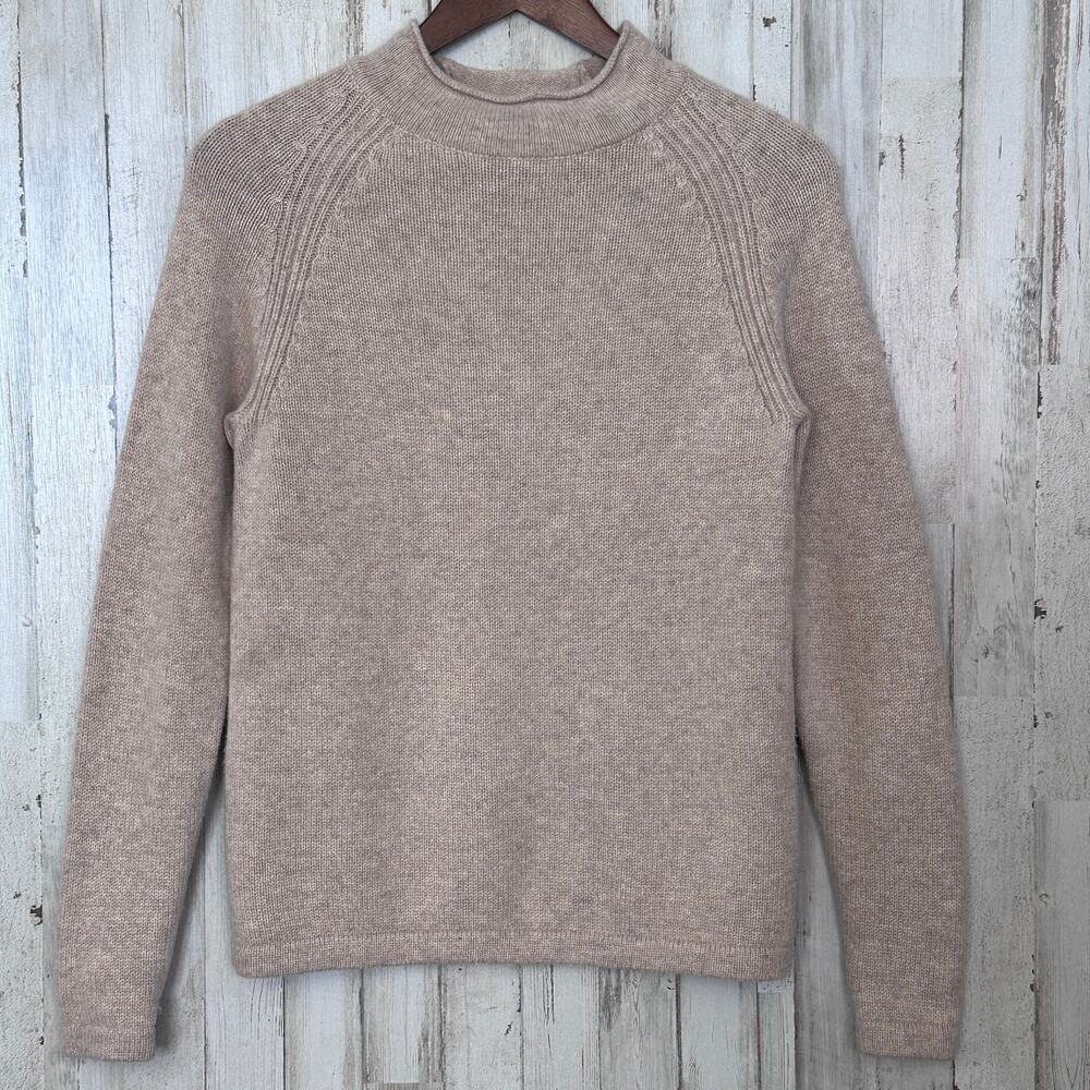 J Crew Merino Wool Blend Roll Neck Sweater XS Beige VGUC Preppy Fishermen Chunky